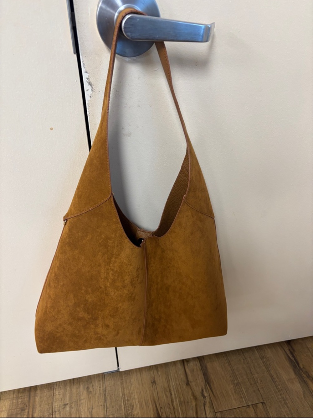 Women's Suede Hobo Shoulder Bag in Cognac Brown